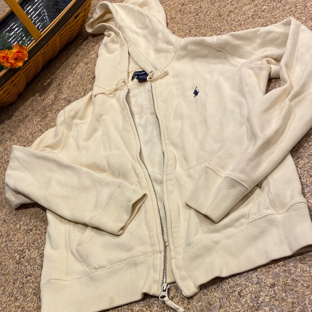 Ralph Lauren Sport Zip Up Sweatshirt Hoodie FLAWS Small STAINS